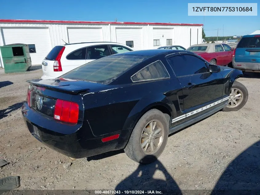 2007 Ford Mustang V6 Deluxe/V6 Premium VIN: 1ZVFT80N775310684 Lot: 40570243