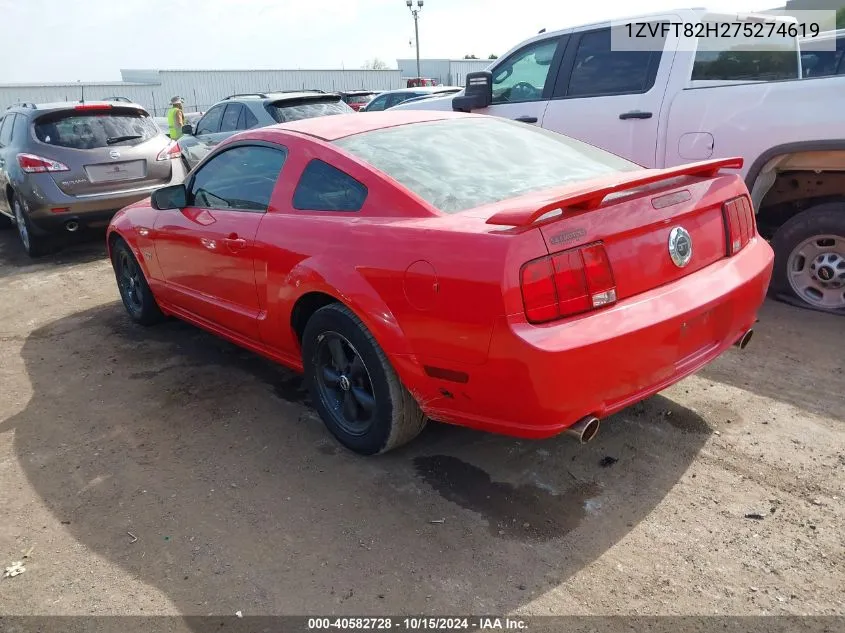 2007 Ford Mustang Gt Deluxe/Gt Premium VIN: 1ZVFT82H275274619 Lot: 40582728