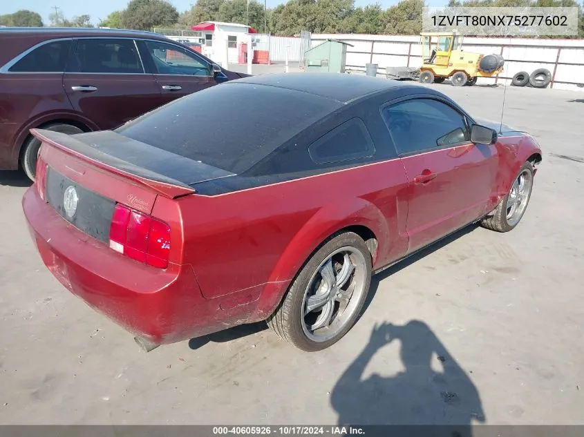 2007 Ford Mustang V6 Deluxe/V6 Premium VIN: 1ZVFT80NX75277602 Lot: 40605926