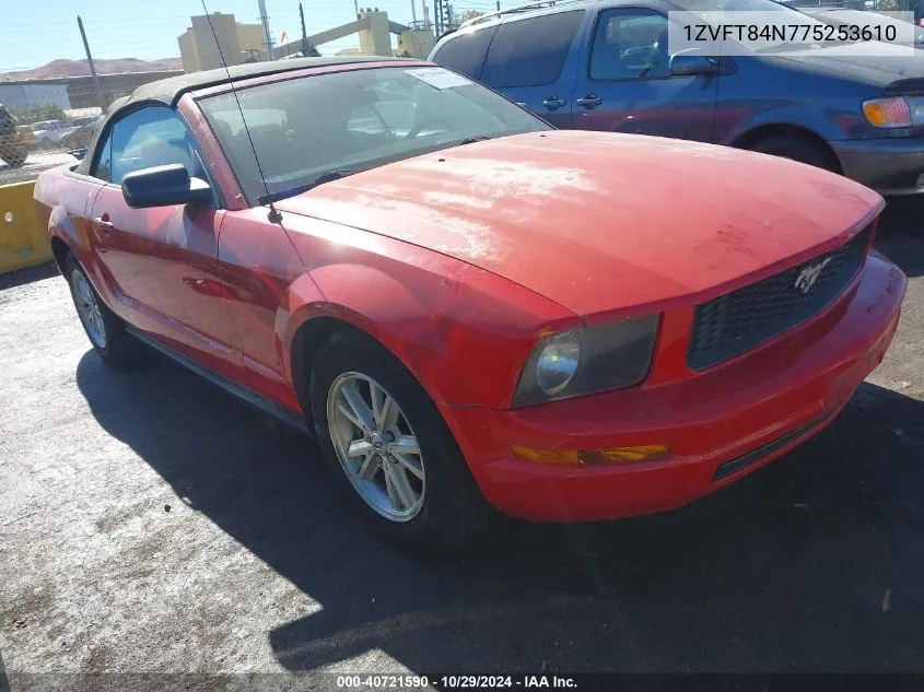 2007 Ford Mustang V6 Deluxe/V6 Premium VIN: 1ZVFT84N775253610 Lot: 40721590