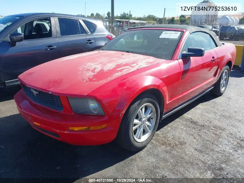 2007 Ford Mustang V6 Deluxe/V6 Premium VIN: 1ZVFT84N775253610 Lot: 40721590