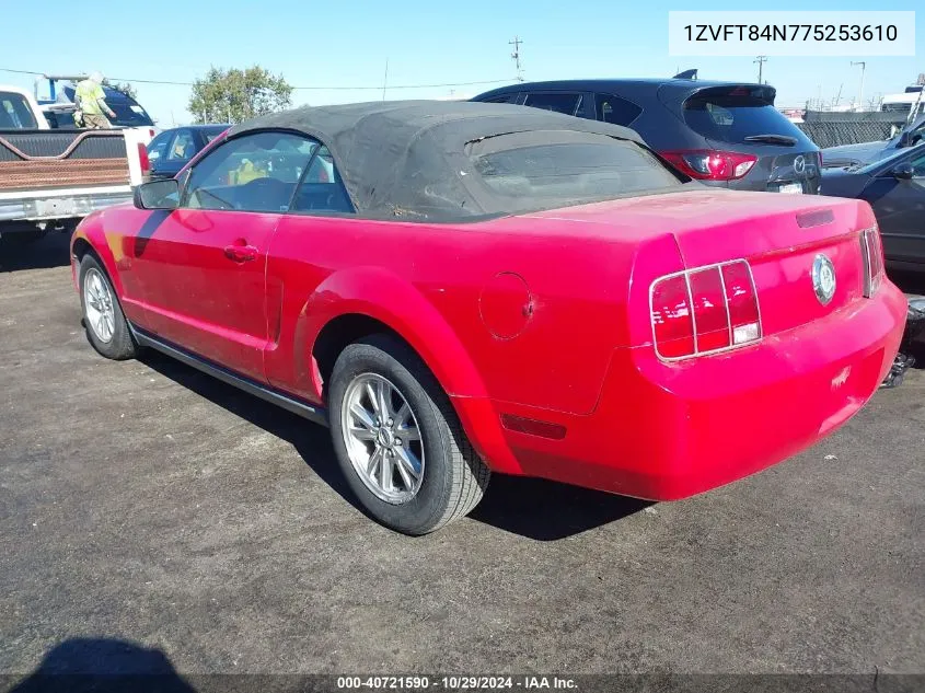 2007 Ford Mustang V6 Deluxe/V6 Premium VIN: 1ZVFT84N775253610 Lot: 40721590