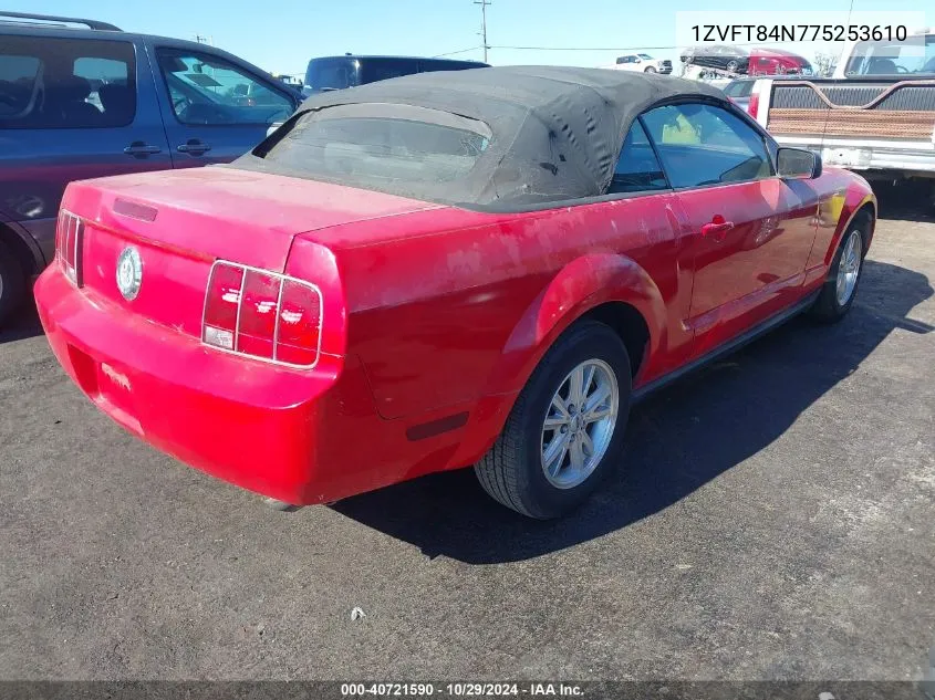 2007 Ford Mustang V6 Deluxe/V6 Premium VIN: 1ZVFT84N775253610 Lot: 40721590