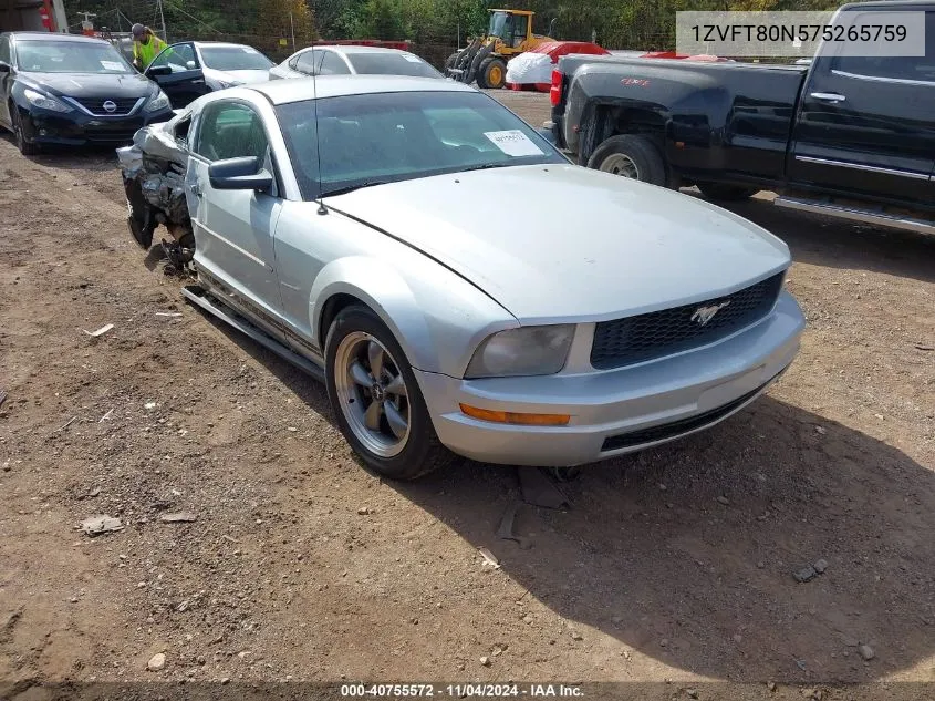 2007 Ford Mustang V6 Deluxe/V6 Premium VIN: 1ZVFT80N575265759 Lot: 40755572