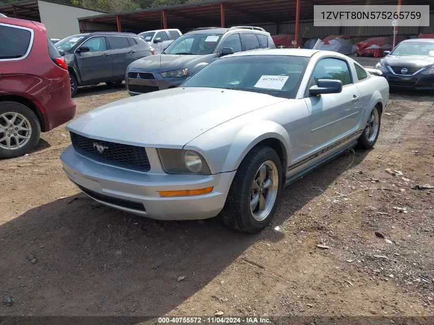 2007 Ford Mustang V6 Deluxe/V6 Premium VIN: 1ZVFT80N575265759 Lot: 40755572