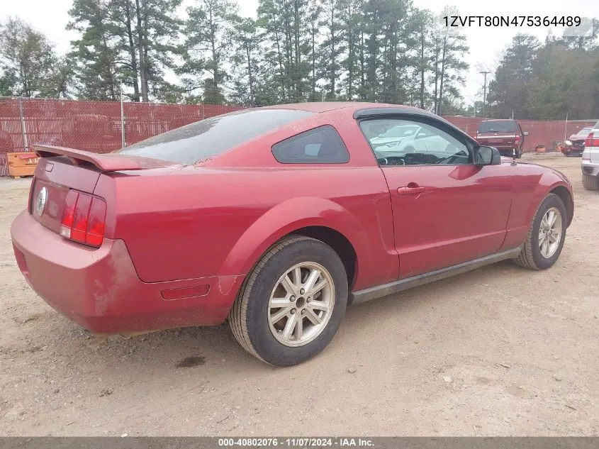 2007 Ford Mustang V6 Deluxe/V6 Premium VIN: 1ZVFT80N475364489 Lot: 40802076