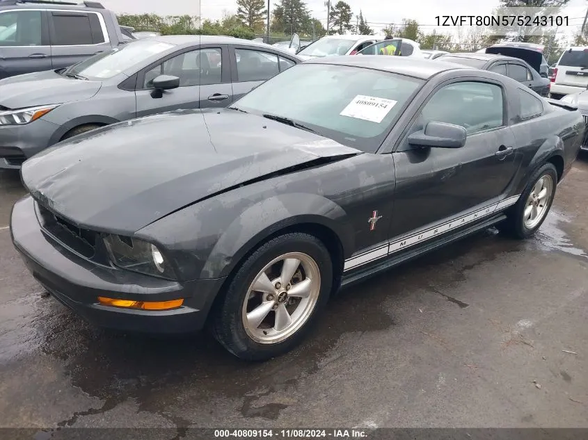 2007 Ford Mustang V6 Deluxe/V6 Premium VIN: 1ZVFT80N575243101 Lot: 40809154