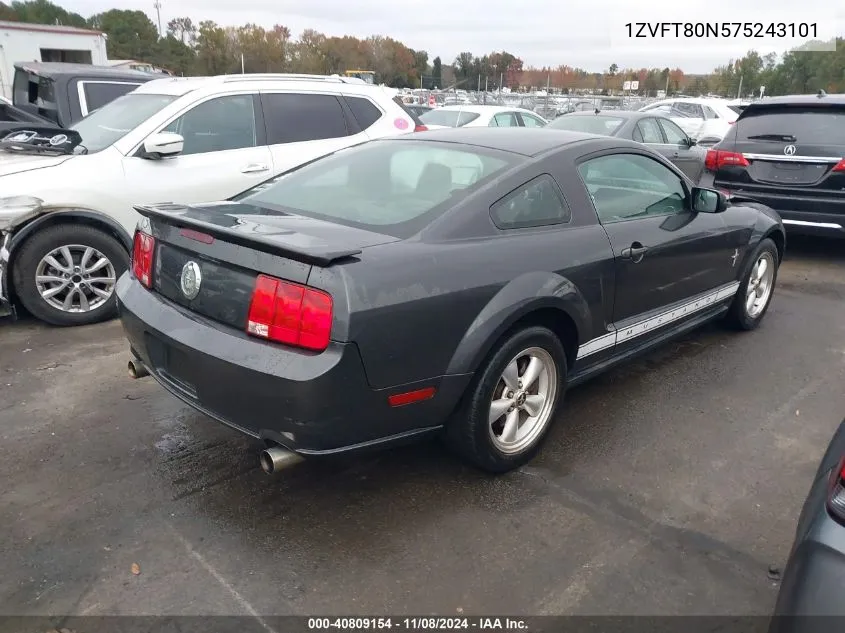 2007 Ford Mustang V6 Deluxe/V6 Premium VIN: 1ZVFT80N575243101 Lot: 40809154