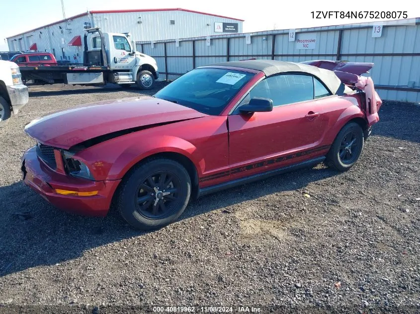 2007 Ford Mustang V6 Deluxe/V6 Premium VIN: 1ZVFT84N675208075 Lot: 40819962