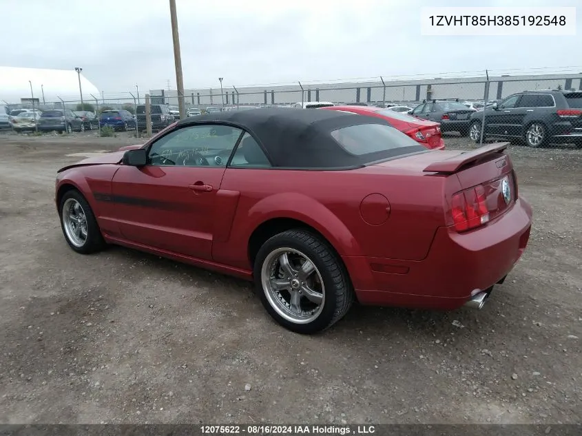 2008 Ford Mustang Gt VIN: 1ZVHT85H385192548 Lot: 12075622