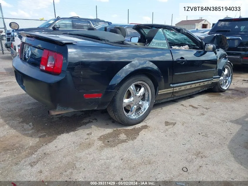 2008 Ford Mustang VIN: 1ZV8T84N385194033 Lot: 39311429