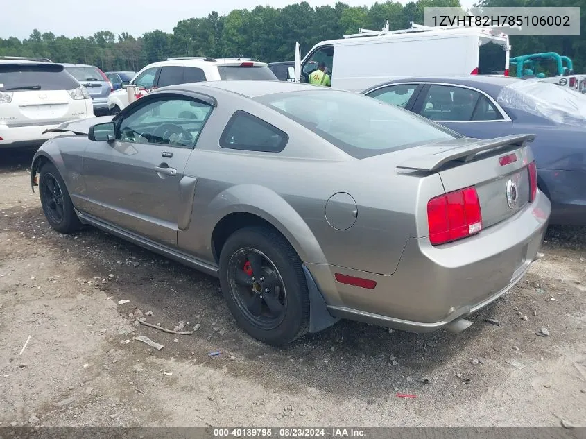 2008 Ford Mustang Gt Deluxe/Gt Premium VIN: 1ZVHT82H785106002 Lot: 40189795