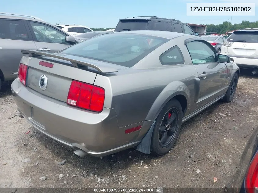 2008 Ford Mustang Gt Deluxe/Gt Premium VIN: 1ZVHT82H785106002 Lot: 40189795