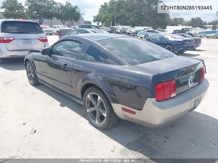 2008 Ford Mustang V6 Deluxe/V6 Premium VIN: 1ZVHT80N285193445 Lot: 40321110