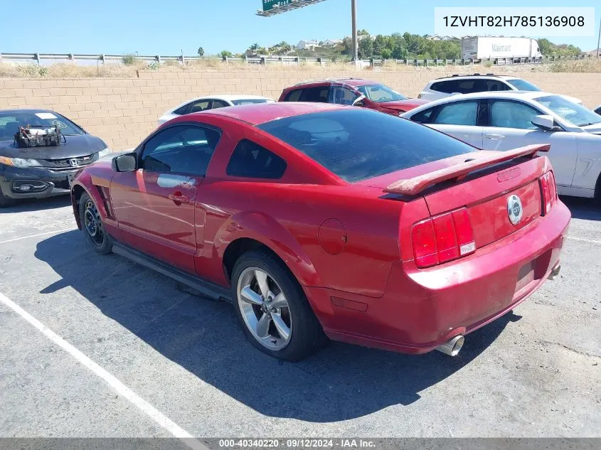 2008 Ford Mustang Gt VIN: 1ZVHT82H785136908 Lot: 40340220