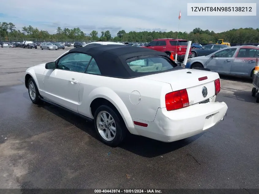 2008 Ford Mustang V6 Deluxe/V6 Premium VIN: 1ZVHT84N985138212 Lot: 40443974