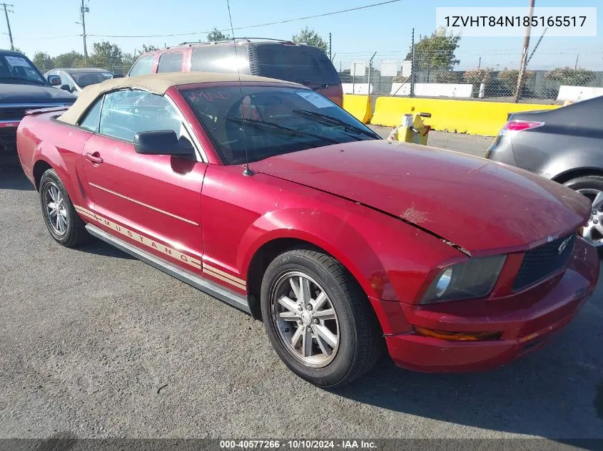 2008 Ford Mustang V6 Deluxe/V6 Premium VIN: 1ZVHT84N185165517 Lot: 40577266