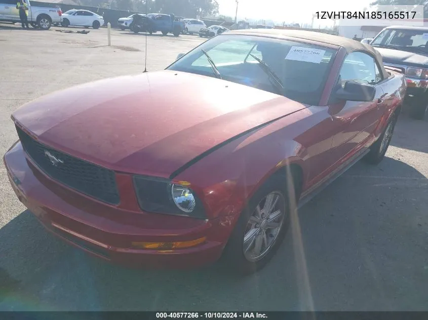 2008 Ford Mustang V6 Deluxe/V6 Premium VIN: 1ZVHT84N185165517 Lot: 40577266