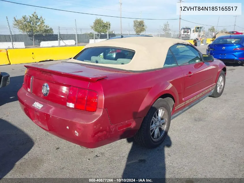 2008 Ford Mustang V6 Deluxe/V6 Premium VIN: 1ZVHT84N185165517 Lot: 40577266