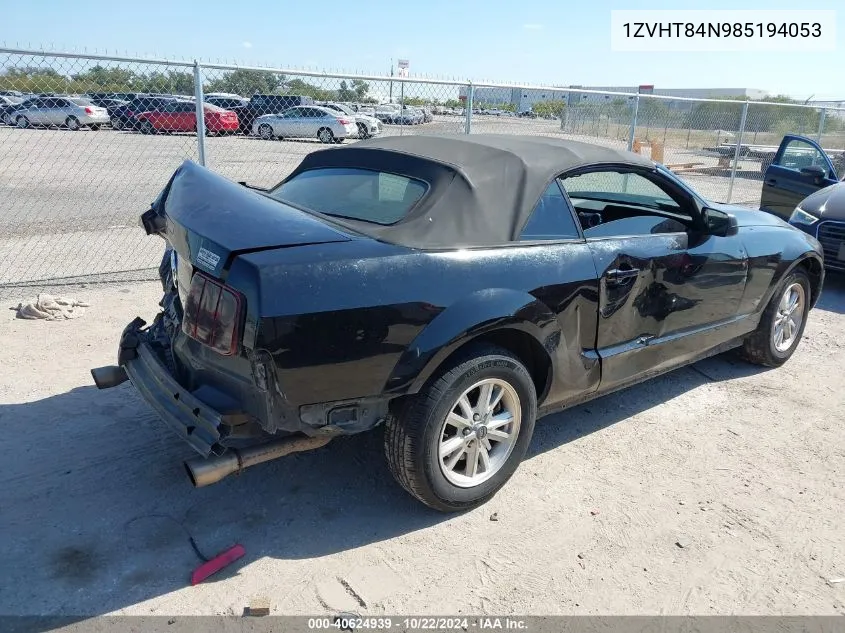 2008 Ford Mustang V6 Deluxe/V6 Premium VIN: 1ZVHT84N985194053 Lot: 40624939