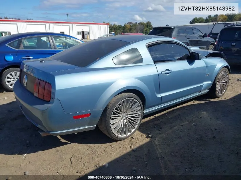 2008 Ford Mustang Gt Deluxe/Gt Premium VIN: 1ZVHT82HX85143982 Lot: 40740636