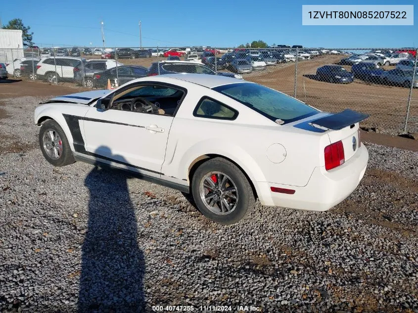 2008 Ford Mustang V6 Deluxe/V6 Premium VIN: 1ZVHT80N085207522 Lot: 40747255