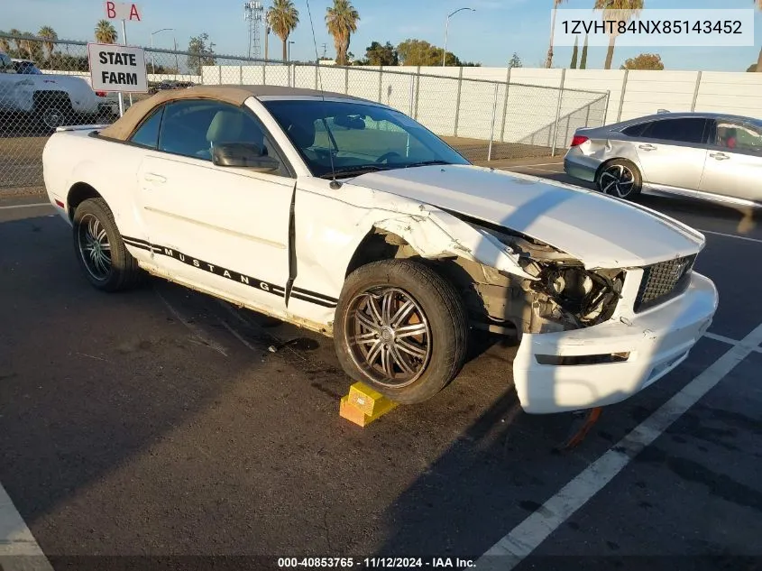 2008 Ford Mustang V6 Deluxe VIN: 1ZVHT84NX85143452 Lot: 40853765