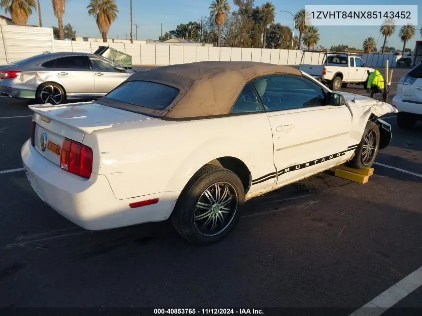 2008 Ford Mustang V6 Deluxe VIN: 1ZVHT84NX85143452 Lot: 40853765