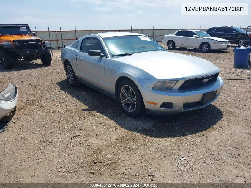 2010 Ford Mustang V6/V6 Premium VIN: 1ZVBP8AN8A5170881 Lot: 40012770