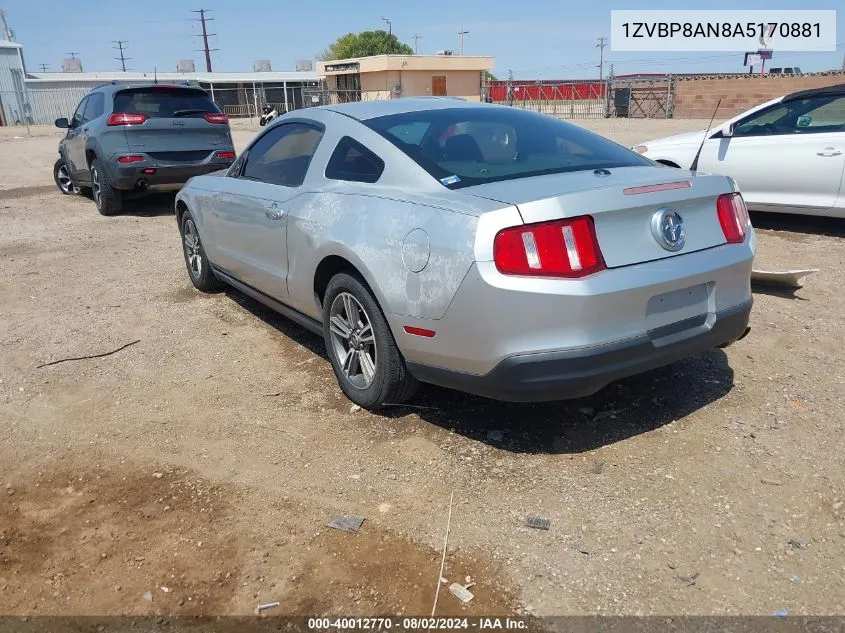 2010 Ford Mustang V6/V6 Premium VIN: 1ZVBP8AN8A5170881 Lot: 40012770