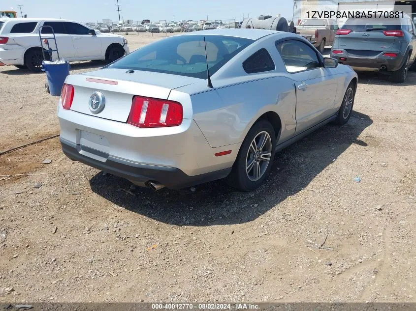 2010 Ford Mustang V6/V6 Premium VIN: 1ZVBP8AN8A5170881 Lot: 40012770