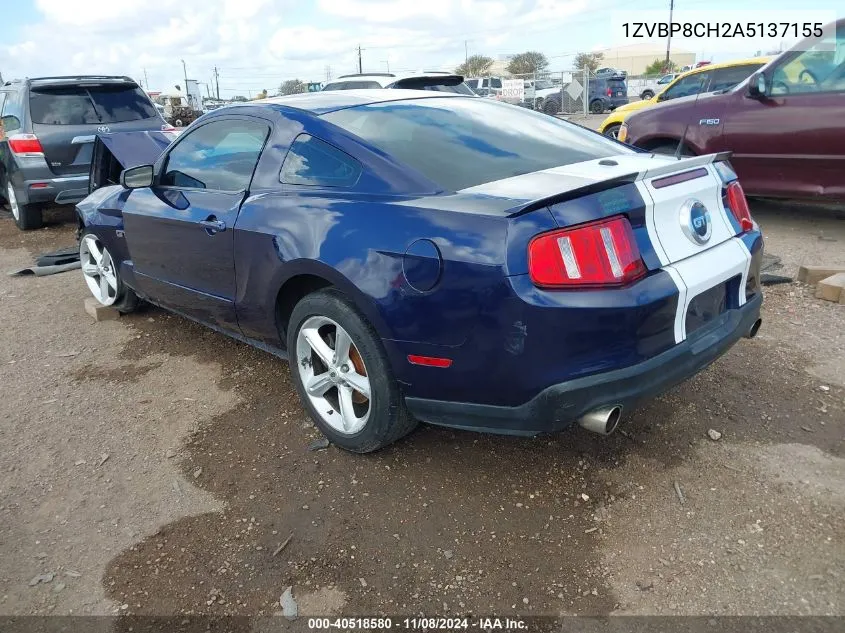 2010 Ford Mustang Gt/Gt Premium VIN: 1ZVBP8CH2A5137155 Lot: 40518580