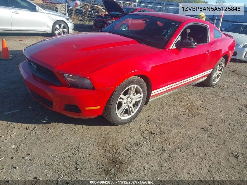 2010 Ford Mustang V6/V6 Premium VIN: 1ZVBP8AN5A5125848 Lot: 40842658