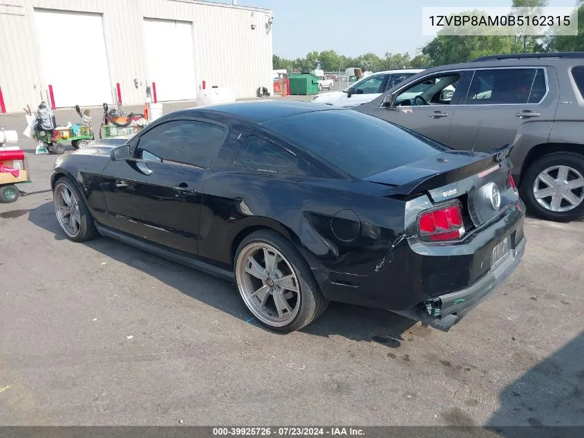 2011 Ford Mustang V6 Premium VIN: 1ZVBP8AM0B5162315 Lot: 39925726