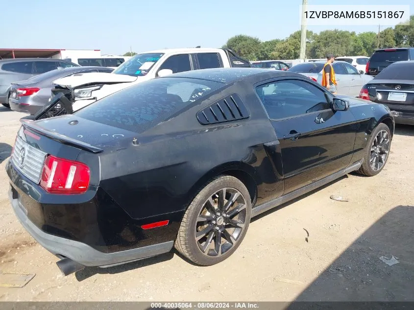 1ZVBP8AM6B5151867 2011 Ford Mustang V6 Premium