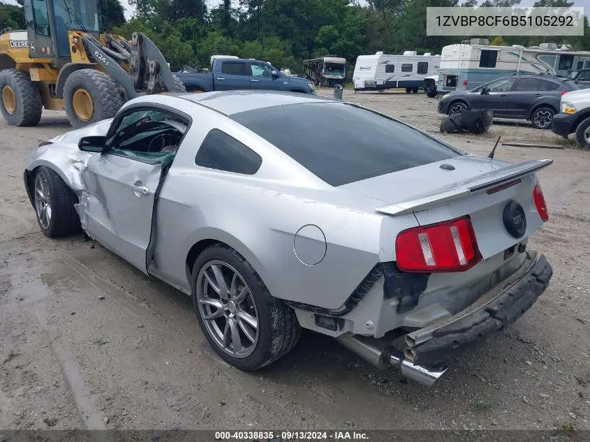 2011 Ford Mustang Gt Premium VIN: 1ZVBP8CF6B5105292 Lot: 40338835