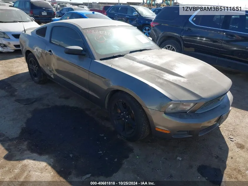 2011 Ford Mustang V6 Premium VIN: 1ZVBP8AM3B5111651 Lot: 40681818