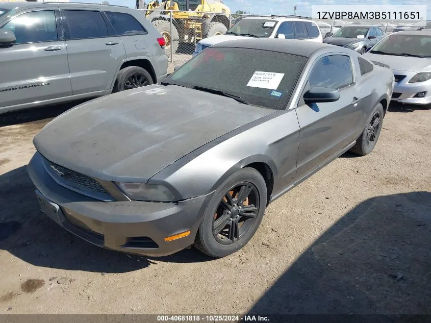 2011 Ford Mustang V6 Premium VIN: 1ZVBP8AM3B5111651 Lot: 40681818