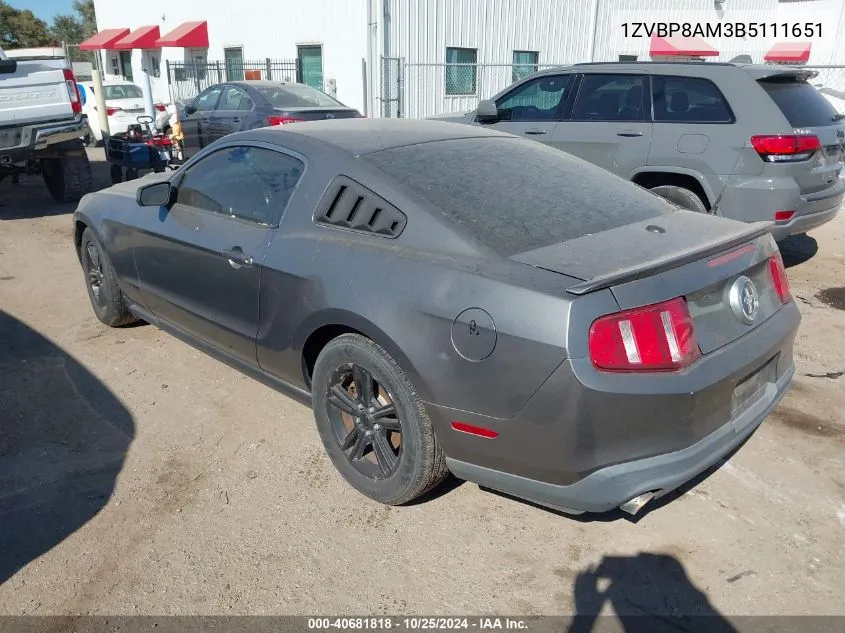 2011 Ford Mustang V6 Premium VIN: 1ZVBP8AM3B5111651 Lot: 40681818