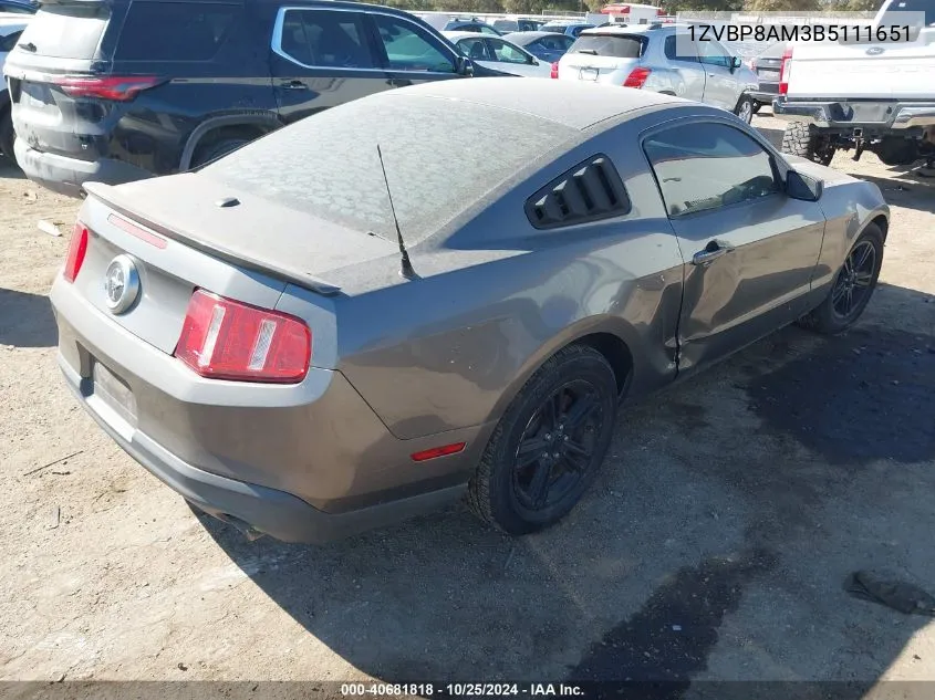 2011 Ford Mustang V6 Premium VIN: 1ZVBP8AM3B5111651 Lot: 40681818