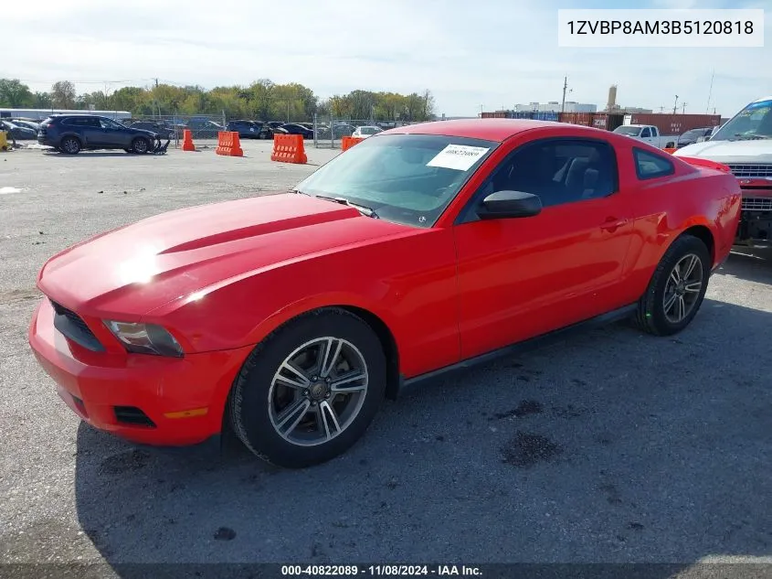 2011 Ford Mustang V6 Premium VIN: 1ZVBP8AM3B5120818 Lot: 40822089