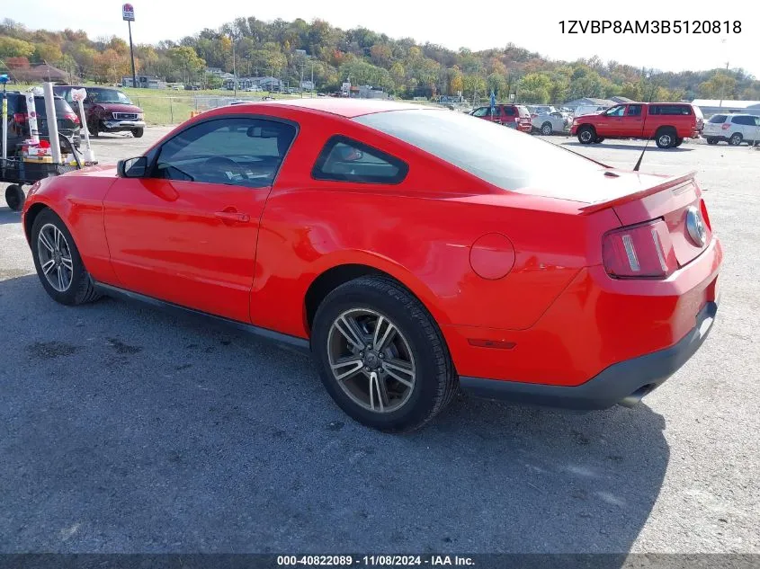 2011 Ford Mustang V6 Premium VIN: 1ZVBP8AM3B5120818 Lot: 40822089