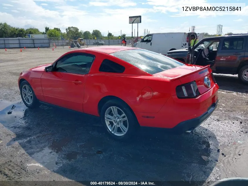 2012 Ford Mustang V6 VIN: 1ZVBP8AM0C5215841 Lot: 40179524