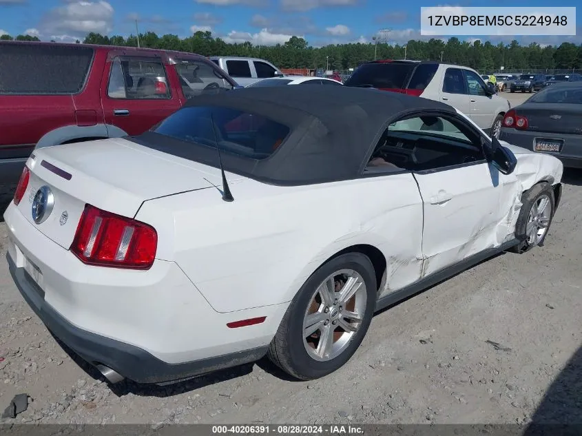 2012 Ford Mustang V6 VIN: 1ZVBP8EM5C5224948 Lot: 40206391