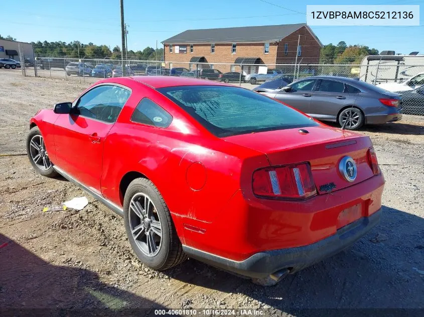 2012 Ford Mustang V6 Premium VIN: 1ZVBP8AM8C5212136 Lot: 40601810