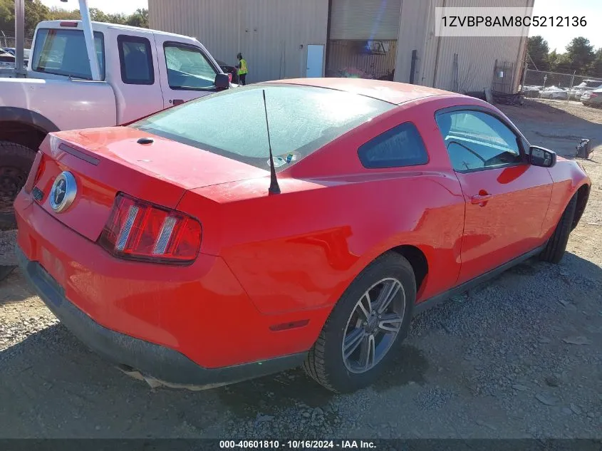 2012 Ford Mustang V6 Premium VIN: 1ZVBP8AM8C5212136 Lot: 40601810