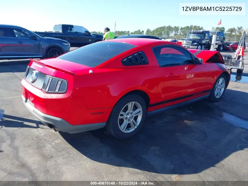 2012 Ford Mustang V6 VIN: 1ZVBP8AM1C5225729 Lot: 40670148