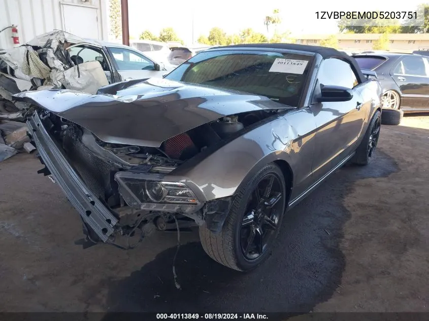 2013 Ford Mustang V6 VIN: 1ZVBP8EM0D5203751 Lot: 40113849