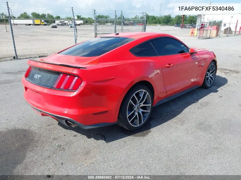 2015 Ford Mustang Gt Premium VIN: 1FA6P8CFXF5340486 Lot: 39860402