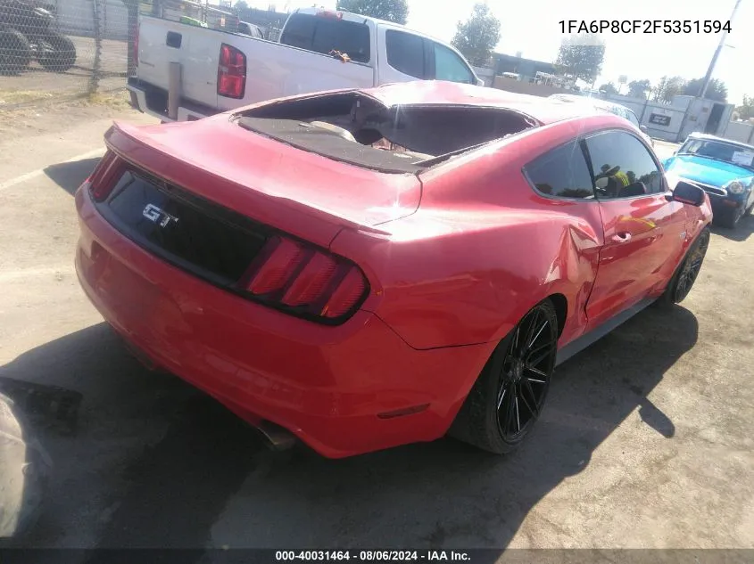 2015 Ford Mustang Gt VIN: 1FA6P8CF2F5351594 Lot: 40031464